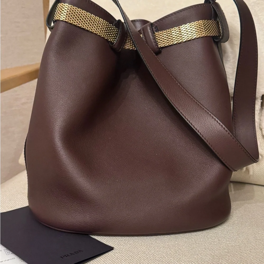 Prada Dark Brown Shoulder belt bag with Gold mesh Chain Runway - Picture 2 of 8